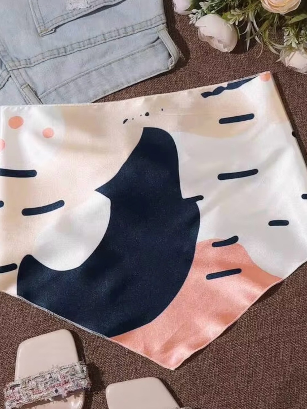 SHEIN abstract print satin scarf top ✨